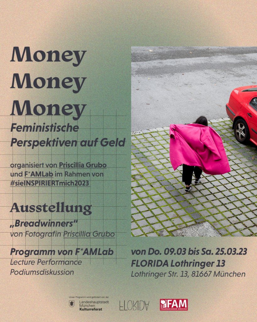 Flyer mit einem Foto von Priscillia Grubo und allen Informationen zum Programm Money Money Money.